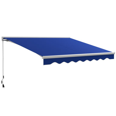 -Outsunny 13' x 10' Electric Awning, Retractable Awning with LED Lights and Remote Controller for Door and Window, Blue - Outdoor Style Company