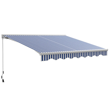-Outsunny 13' x 10' Electric Awning, Retractable Awning with LED Lights and Remote Controller for Door and Window, Blue and White - Outdoor Style Company