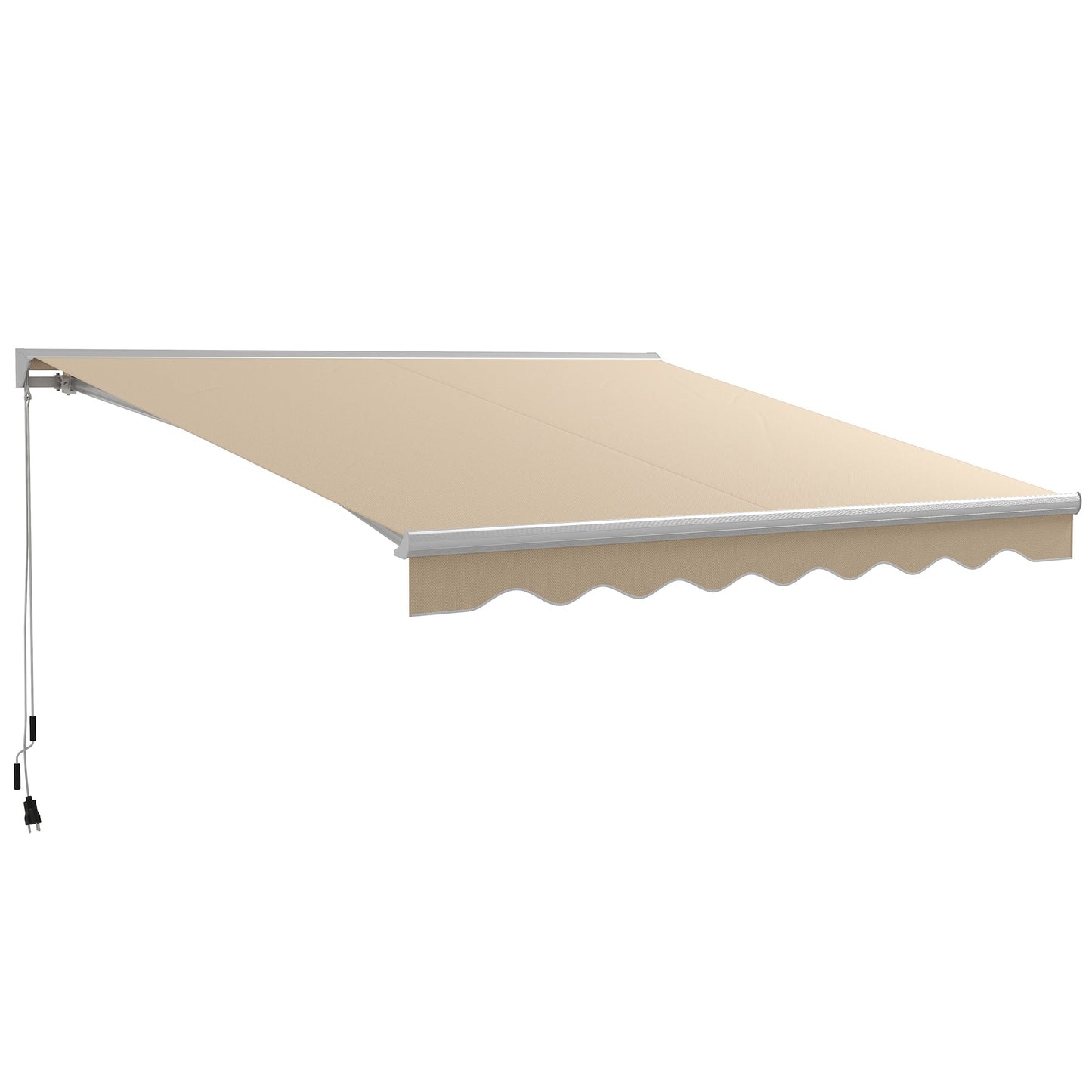 -Outsunny 13' x 10' Electric Awning, Retractable Awning with LED Lights and Remote Controller for Door and Window, Cream White - Outdoor Style Company