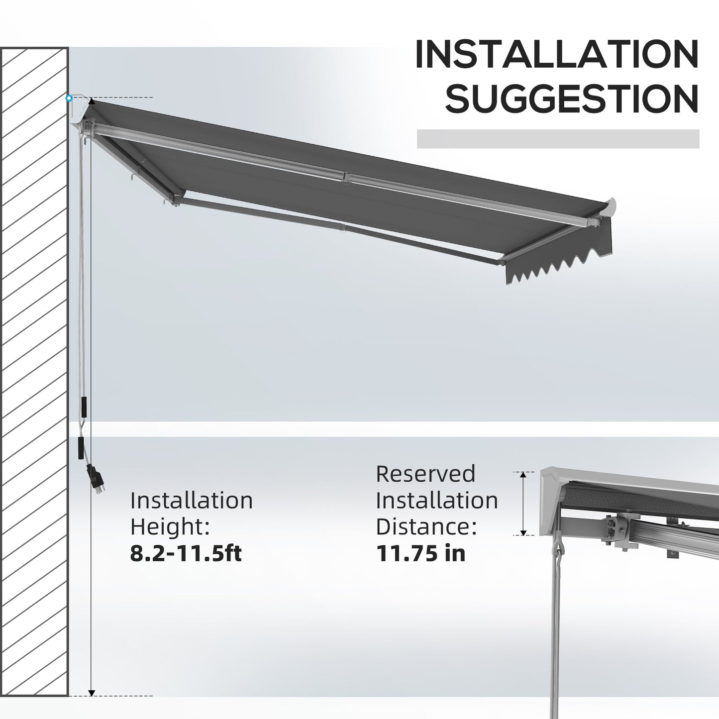 '-Outsunny 13' x 10' Electric Awning, Retractable Awning with LED Lights and Remote Controller for Door and Window, Dark Gray - Outdoor Style Company