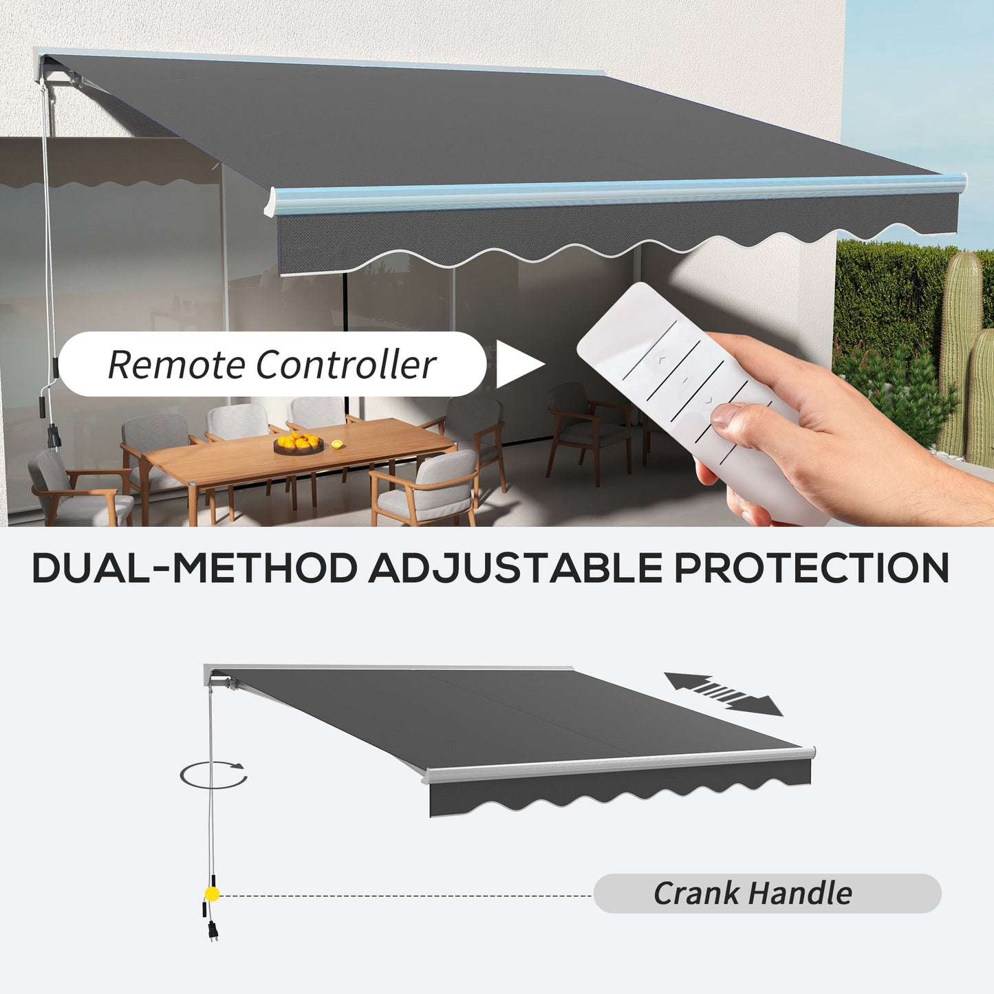 '-Outsunny 13' x 10' Electric Awning, Retractable Awning with LED Lights and Remote Controller for Door and Window, Dark Gray - Outdoor Style Company