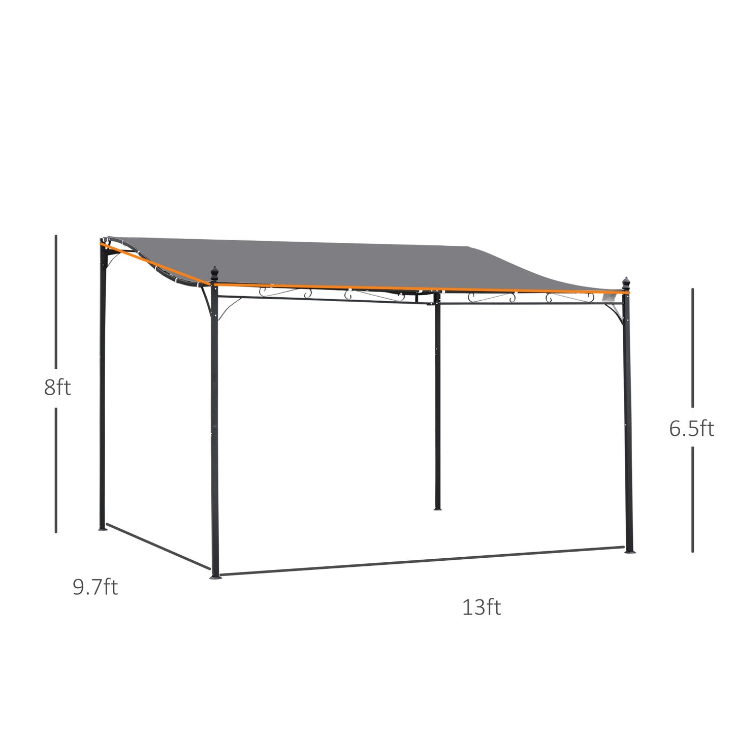 '-Outsunny 13' x 10' Outdoor Pergola Gazebo, Steel Patio Canopy with Weather-Resistant Fabric and Drainage Holes, Gray - Outdoor Style Company