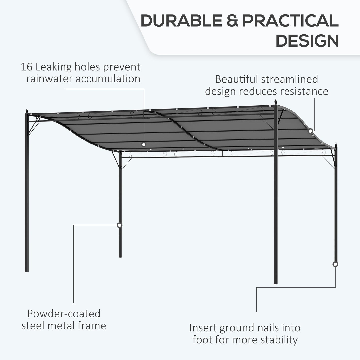 '-Outsunny 13' x 10' Outdoor Pergola Gazebo, Steel Patio Canopy with Weather-Resistant Fabric and Drainage Holes, Gray - Outdoor Style Company