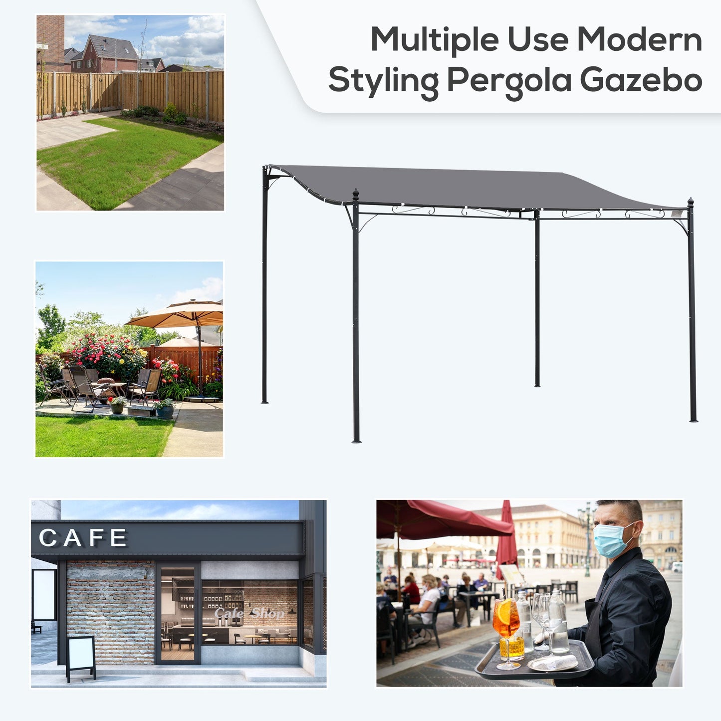 '-Outsunny 13' x 10' Outdoor Pergola Gazebo, Steel Patio Canopy with Weather-Resistant Fabric and Drainage Holes, Gray - Outdoor Style Company