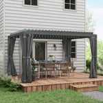 '-Outsunny 13' x 10' Outdoor Retractable Pergola w/ Sun Shade Aluminum Louvered Top, Pergola w/ Canopy, Curtains & Netting, Gray - Outdoor Style Company