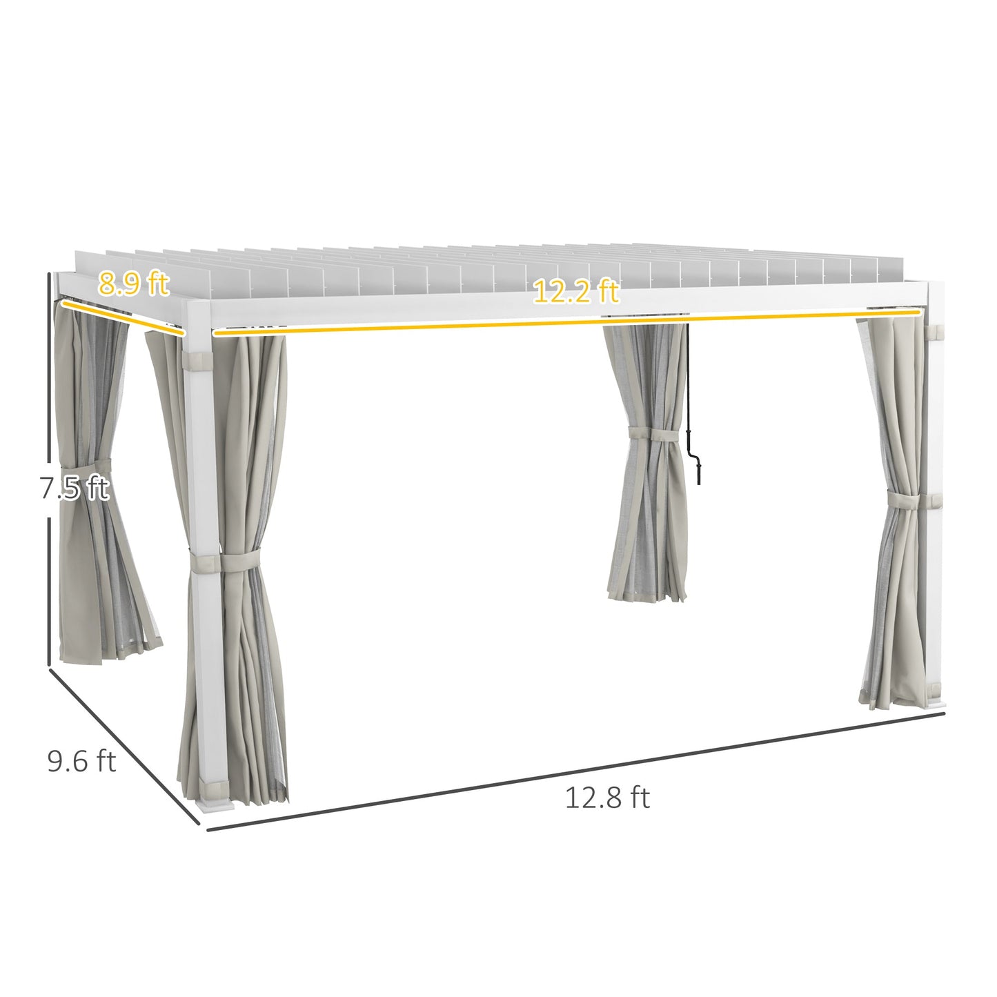 '-Outsunny 13' x 10' Outdoor Retractable Pergola w/ Sun Shade Aluminum Louvered Top, Pergola w/ Canopy, Curtains & Netting, White - Outdoor Style Company