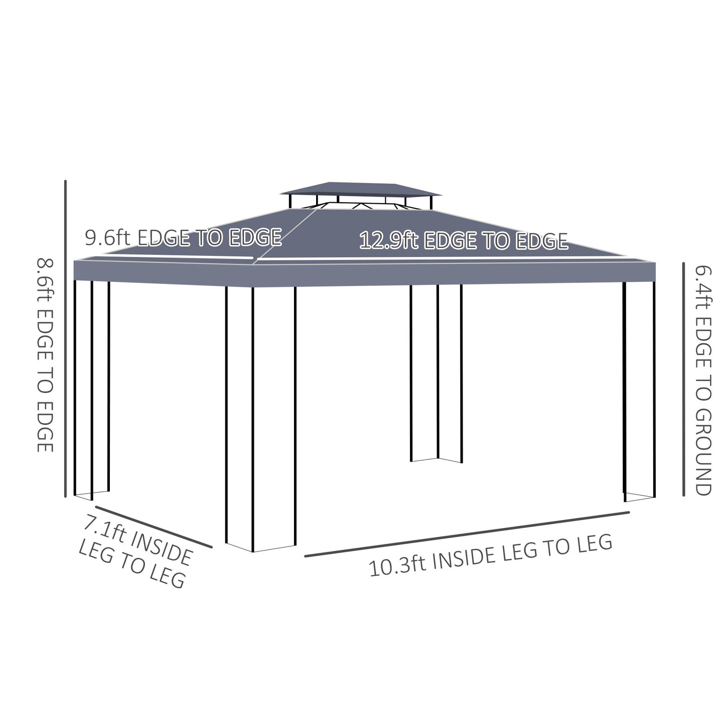 '-Outsunny 13' x 10' Patio Gazebo Outdoor Canopy Shelter with Double Vented Roof, Steel Frame for Lawn Backyard and Deck, Grey - Outdoor Style Company