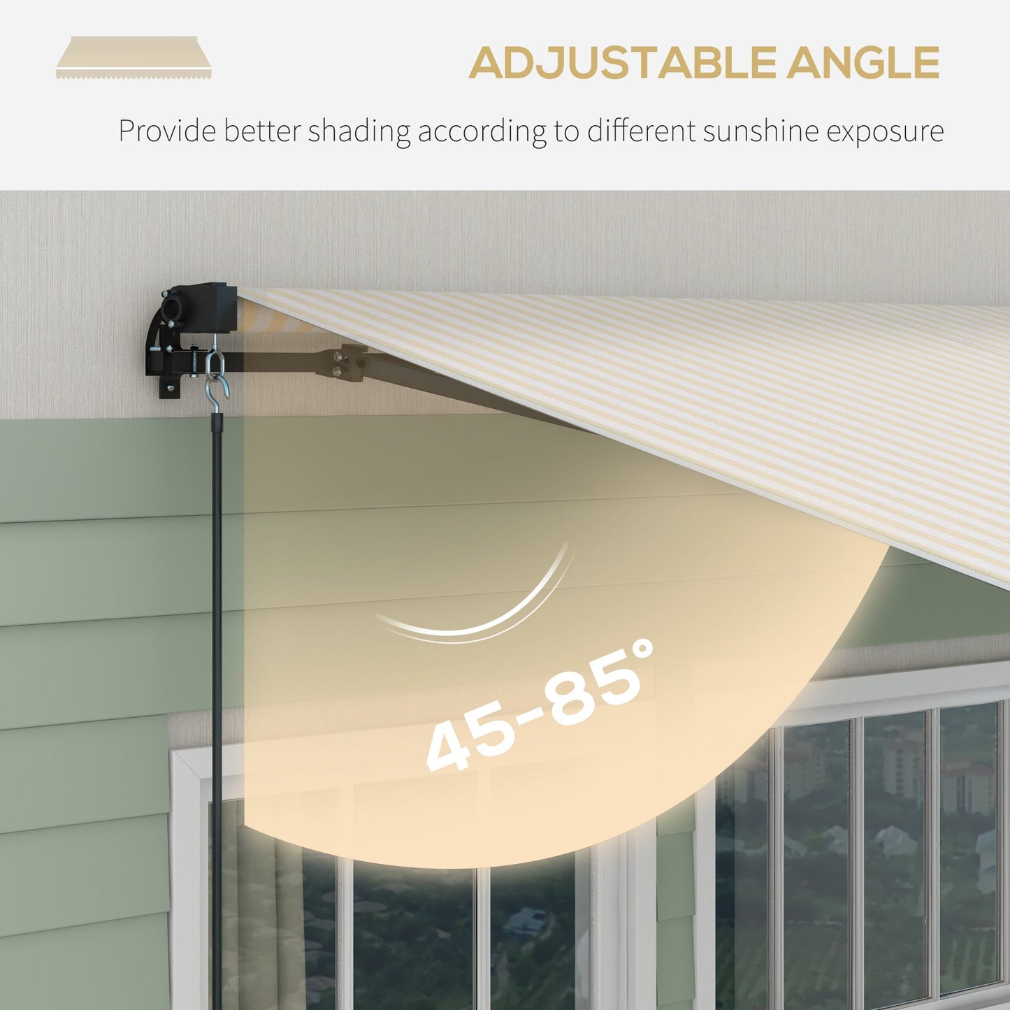 '-Outsunny 13' x 10' Retractable Awning, 280gsm UV Resistant Sunshade Shelter for Deck, Balcony, Yard, Beige and White - Outdoor Style Company