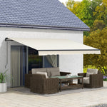 '-Outsunny 13' x 10' Retractable Awning, 280gsm UV Resistant Sunshade Shelter for Deck, Balcony, Yard, Beige and White - Outdoor Style Company