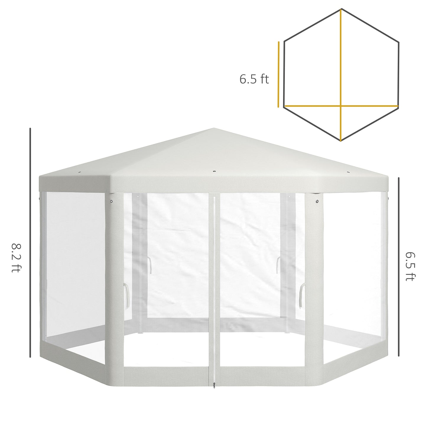 '-Outsunny 13' x 11' Hexagon Outdoor Party Tent Sun Shelter Canopy with Protective Mesh Screen Walls, Cream White - Outdoor Style Company