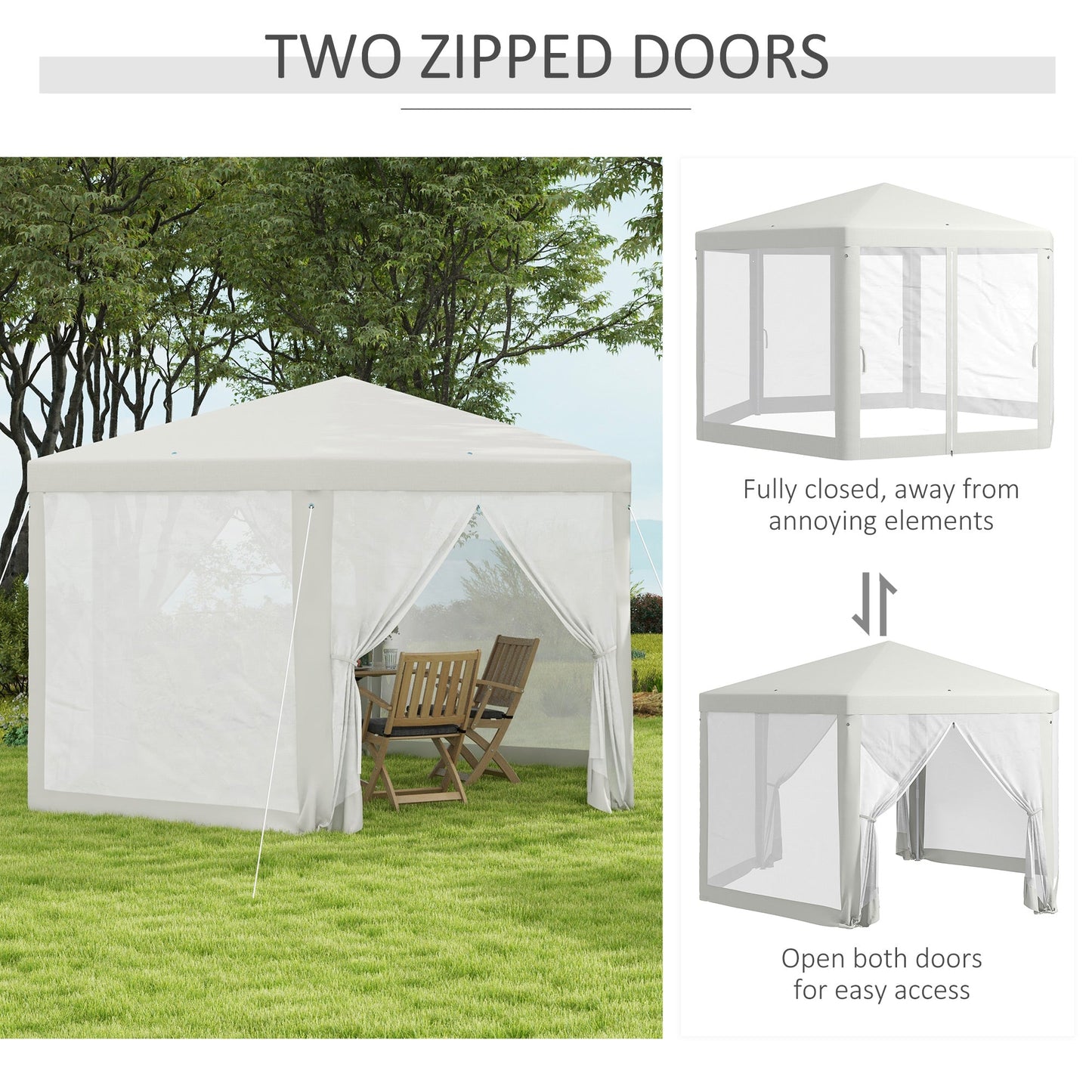 '-Outsunny 13' x 11' Hexagon Outdoor Party Tent Sun Shelter Canopy with Protective Mesh Screen Walls, Cream White - Outdoor Style Company