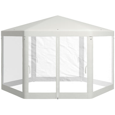 '-Outsunny 13' x 11' Hexagon Outdoor Party Tent Sun Shelter Canopy with Protective Mesh Screen Walls, Cream White - Outdoor Style Company