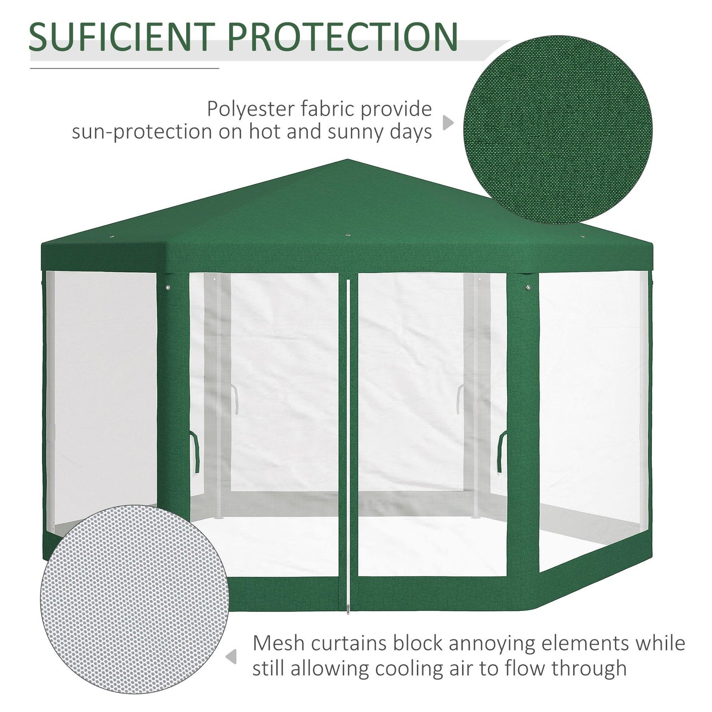 '-Outsunny 13' x 11' Hexagon Outdoor Party Tent Sun Shelter Canopy with Protective Mesh Screen Walls, Green - Outdoor Style Company