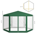 '-Outsunny 13' x 11' Hexagon Outdoor Party Tent Sun Shelter Canopy with Protective Mesh Screen Walls, Green - Outdoor Style Company