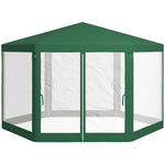 '-Outsunny 13' x 11' Hexagon Outdoor Party Tent Sun Shelter Canopy with Protective Mesh Screen Walls, Green - Outdoor Style Company