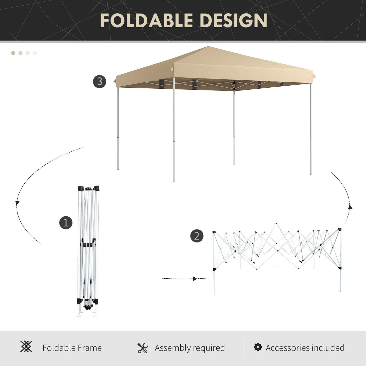 '-Outsunny 13' x 13' Pop Up Canopy Tent with Height Adjustable, Wheeled Carry Bag for Outdoor, Garden, Patio, Beige - Outdoor Style Company