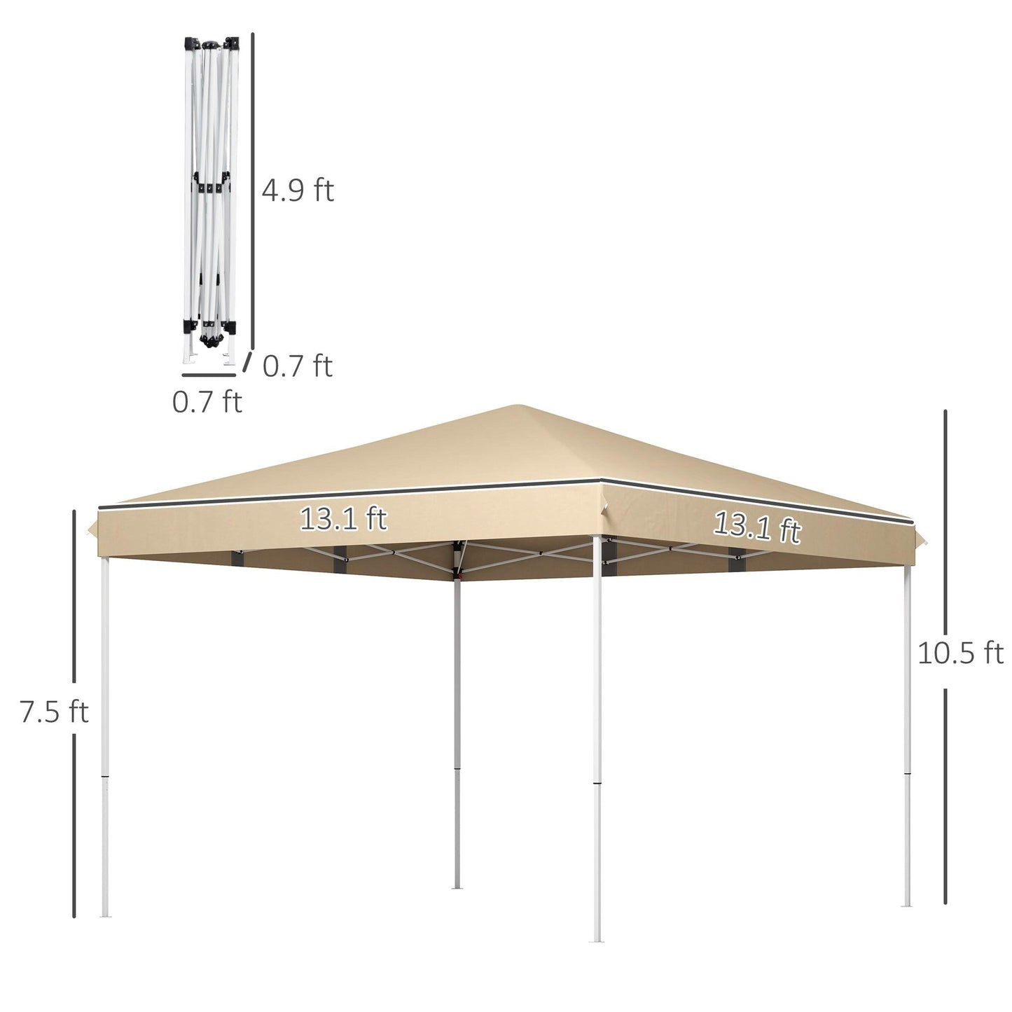 '-Outsunny 13' x 13' Pop Up Canopy Tent with Height Adjustable, Wheeled Carry Bag for Outdoor, Garden, Patio, Beige - Outdoor Style Company