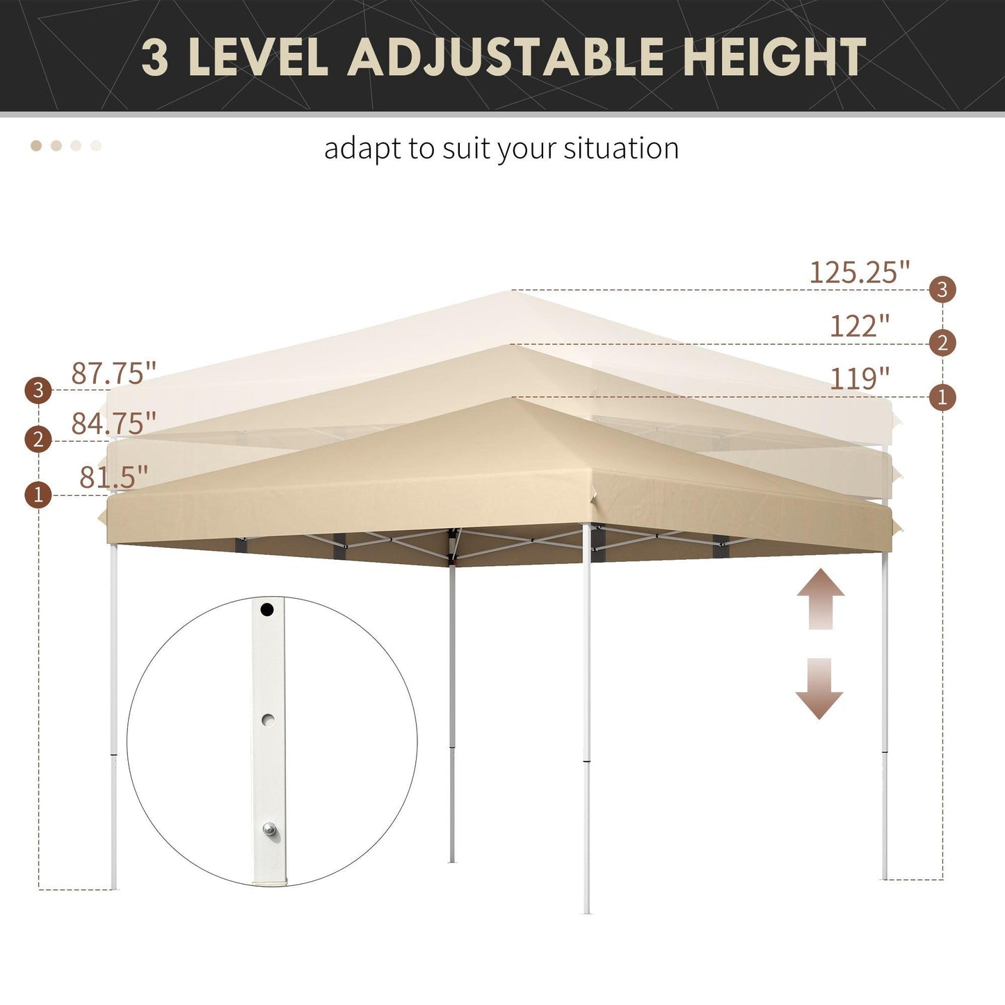 '-Outsunny 13' x 13' Pop Up Canopy Tent with Height Adjustable, Wheeled Carry Bag for Outdoor, Garden, Patio, Beige - Outdoor Style Company