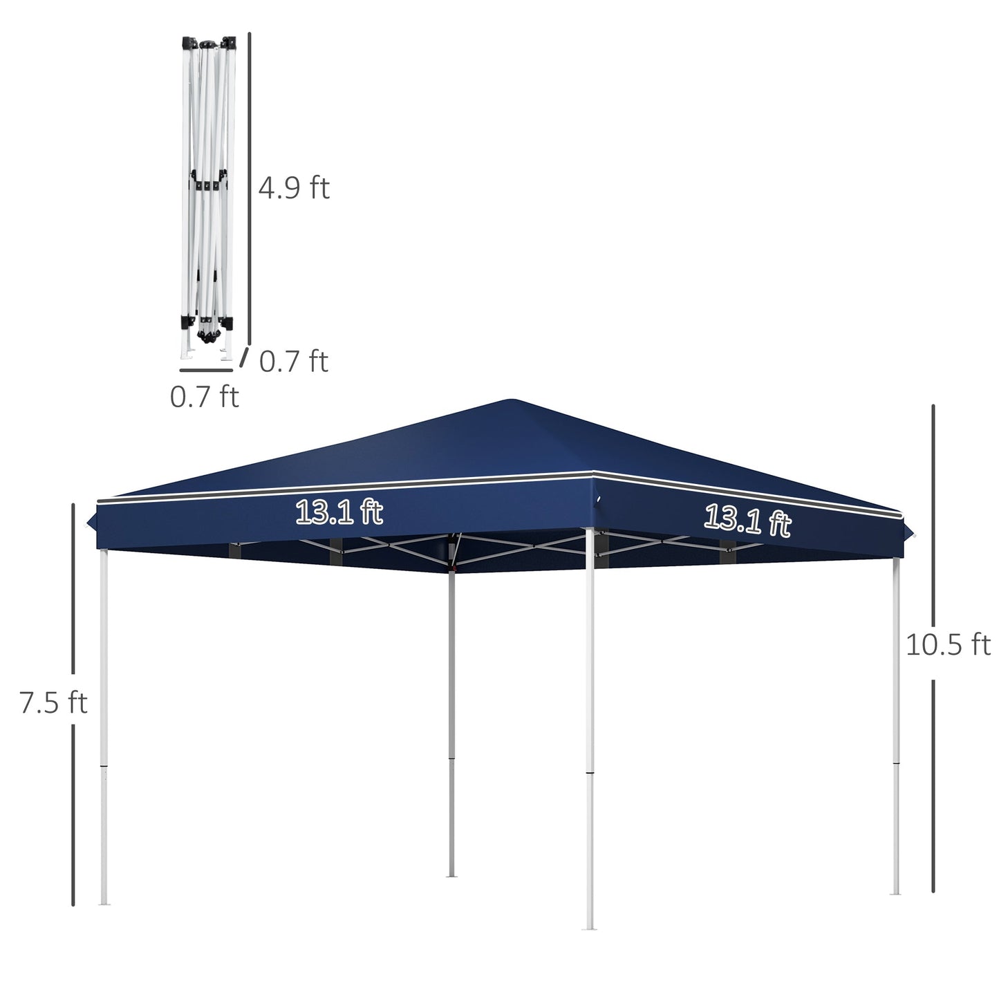 '-Outsunny 13' x 13' Pop Up Canopy Tent with Height Adjustable, Wheeled Carry Bag for Outdoor, Garden, Patio, Dark Blue - Outdoor Style Company