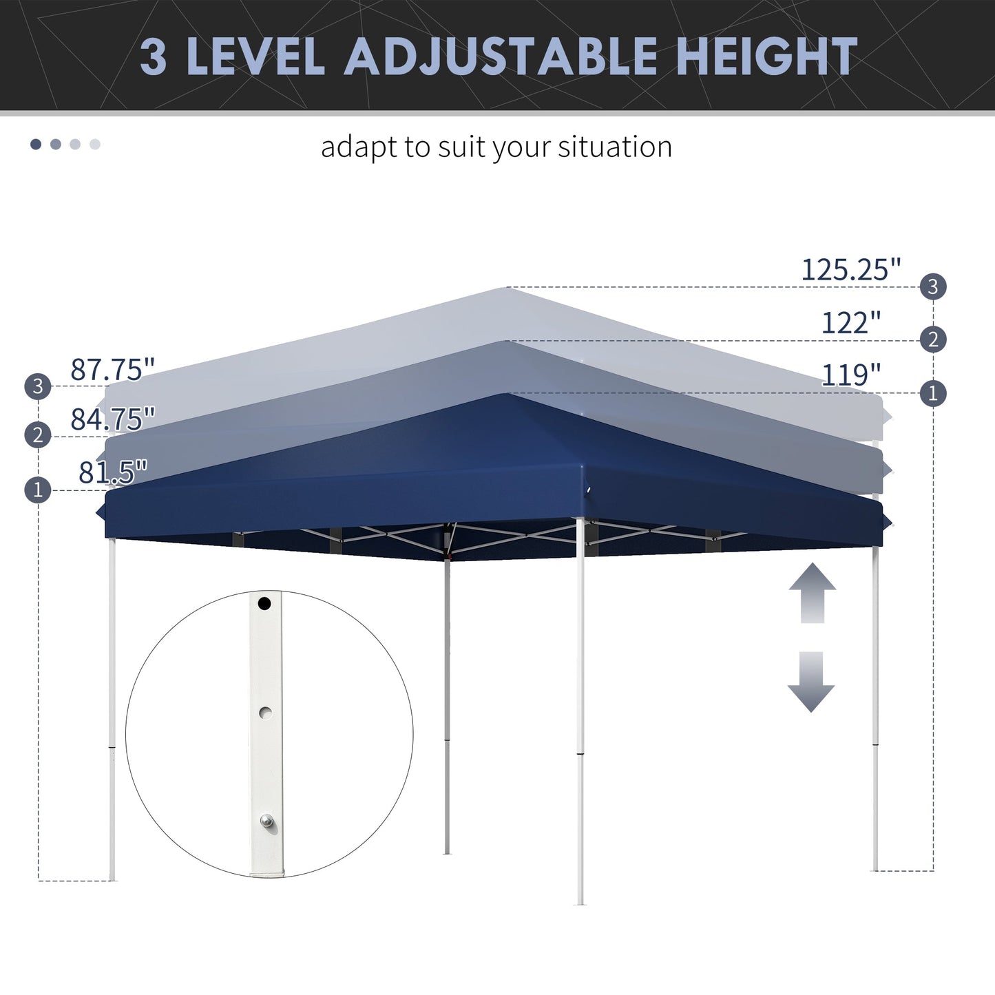 '-Outsunny 13' x 13' Pop Up Canopy Tent with Height Adjustable, Wheeled Carry Bag for Outdoor, Garden, Patio, Dark Blue - Outdoor Style Company