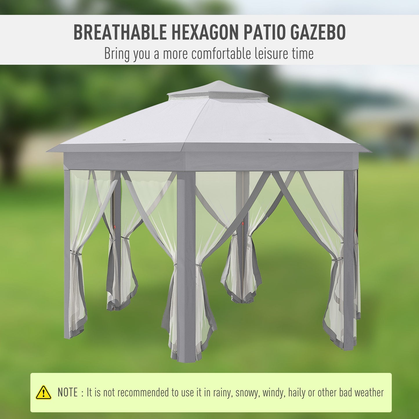 -Outsunny 13' x 13' Pop Up Gazebo Hexagonal Canopy Shelter with 6 Zippered Mesh Netting for Patio Backyard Garden Wedding Party - Outdoor Style Company