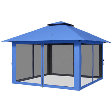 '-Outsunny 13' x 13' Pop Up Gazebo Instant Canopy Tent Shelter with 2-Tier Roof, Carry Bag, Wight Bags for Outdoor, Garden, Blue - Outdoor Style Company