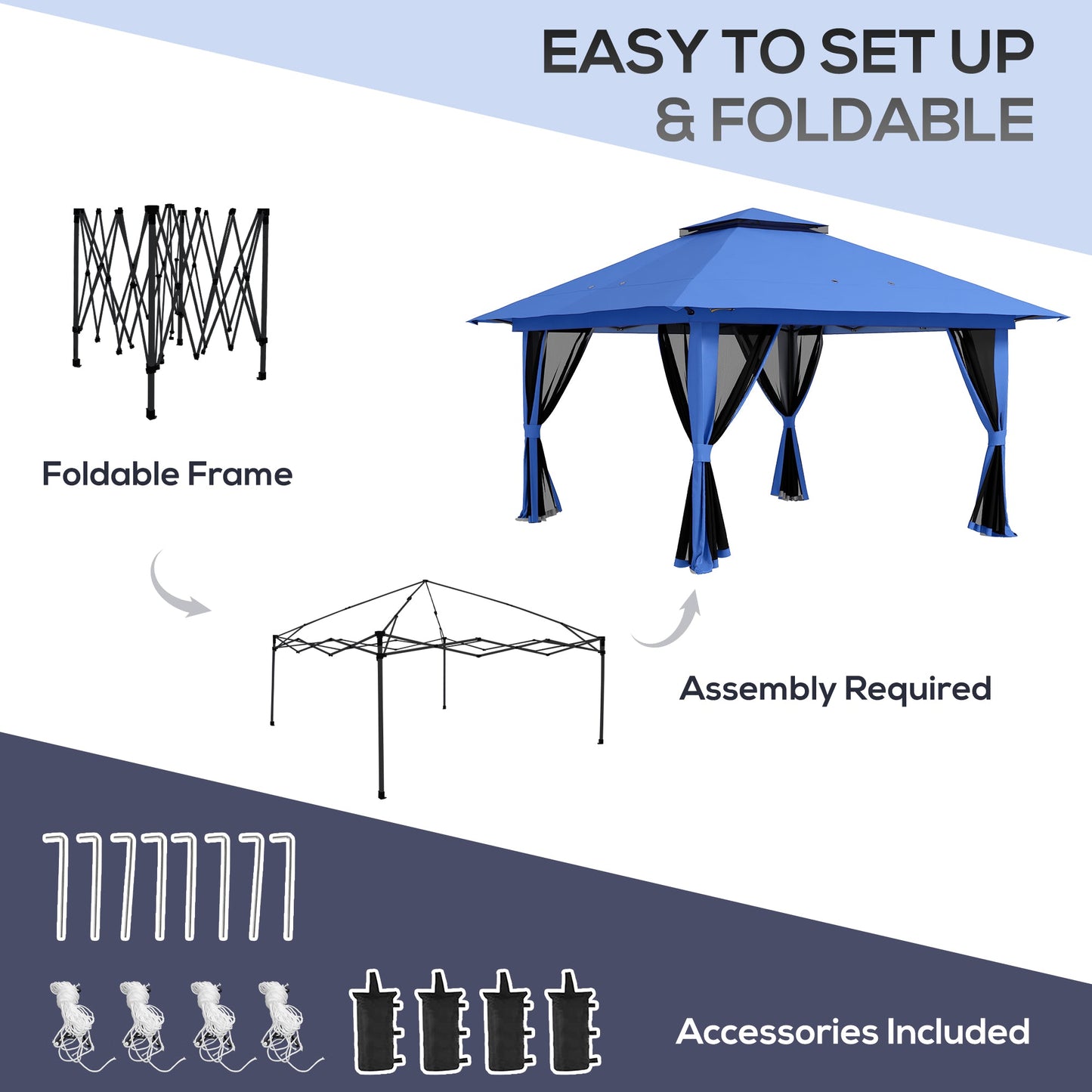 '-Outsunny 13' x 13' Pop Up Gazebo Instant Canopy Tent Shelter with 2-Tier Roof, Carry Bag, Wight Bags for Outdoor, Garden, Blue - Outdoor Style Company