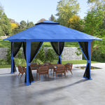 '-Outsunny 13' x 13' Pop Up Gazebo Instant Canopy Tent Shelter with 2-Tier Roof, Carry Bag, Wight Bags for Outdoor, Garden, Blue - Outdoor Style Company