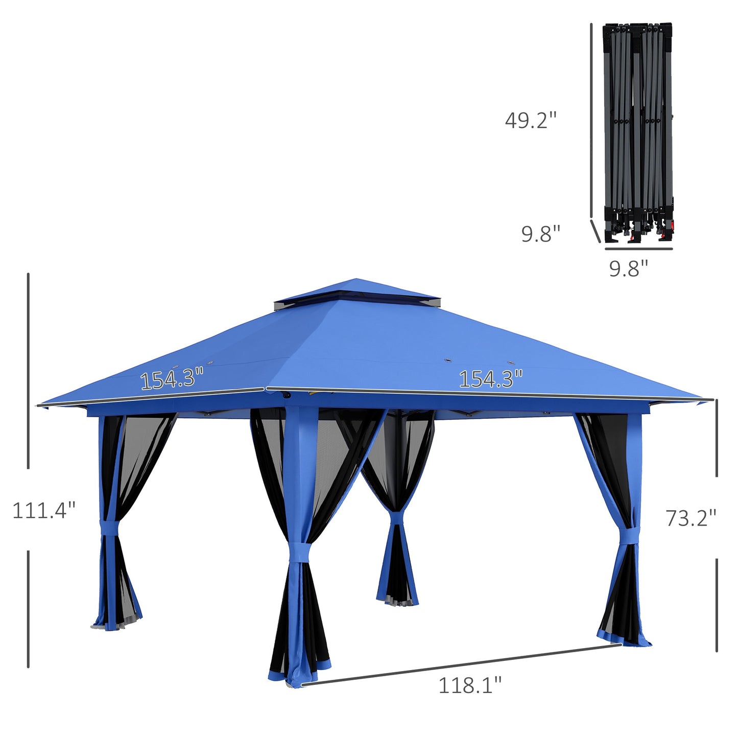 '-Outsunny 13' x 13' Pop Up Gazebo Instant Canopy Tent Shelter with 2-Tier Roof, Carry Bag, Wight Bags for Outdoor, Garden, Blue - Outdoor Style Company