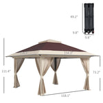 '-Outsunny 13' x 13' Pop Up Gazebo Instant Canopy Tent Shelter with 2-Tier Roof, Carry Bag, Wight Bags for Outdoor, Garden, Brown - Outdoor Style Company