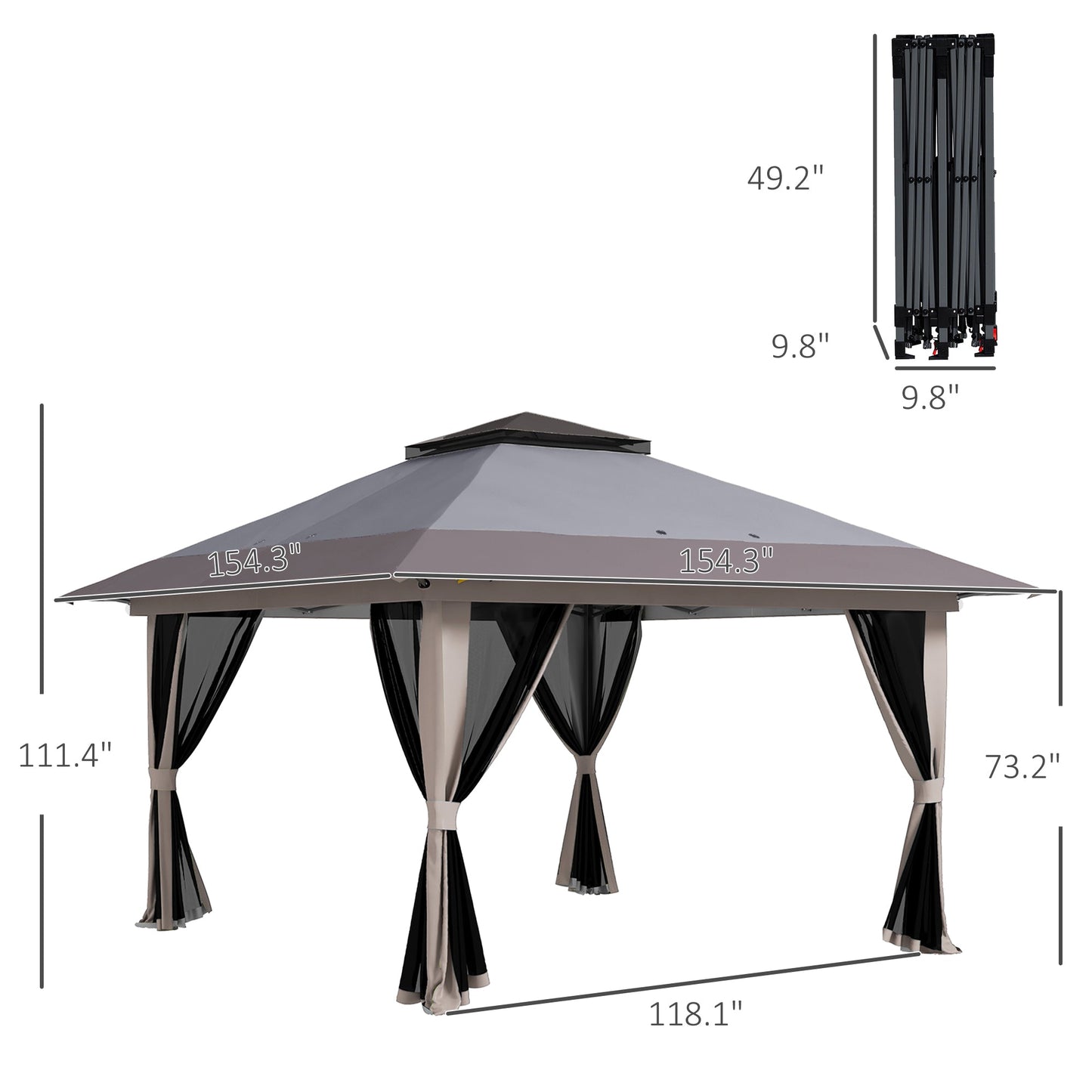 '-Outsunny 13' x 13' Pop Up Gazebo Instant Canopy Tent Shelter with 2-Tier Roof, Carry Bag, Wight Bags for Outdoor, Garden, Gray - Outdoor Style Company