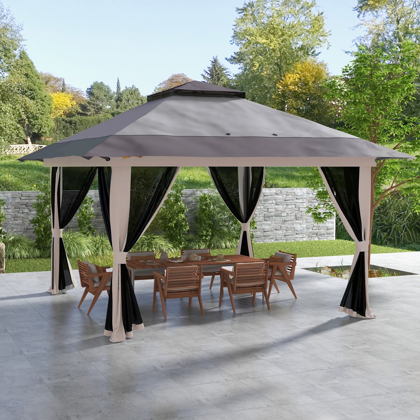 '-Outsunny 13' x 13' Pop Up Gazebo Instant Canopy Tent Shelter with 2-Tier Roof, Carry Bag, Wight Bags for Outdoor, Garden, Gray - Outdoor Style Company