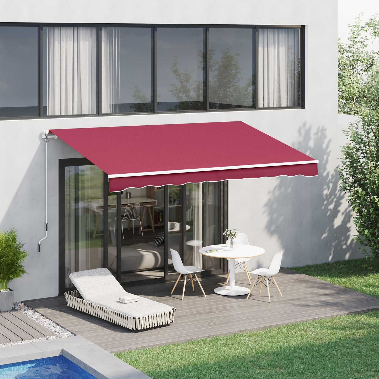 '-Outsunny 13' x 8' Manual Retractable Sun Shade Patio Awning with Durable Design & Adjustable Length Canopy, Wine Red - Outdoor Style Company