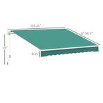 '-Outsunny 13' x 8' Manual Retractable Sun Shade, Patio Retractable Awning with Durable Design & Adjustable Length Canopy for Yard Balcony Deck, Green - Outdoor Style Company