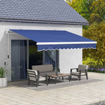 '-Outsunny 13' x 8' Patio Awning, Manual Retractable Sun Shade with UV Protection and Easy Crank Opening, Dark Blue - Outdoor Style Company