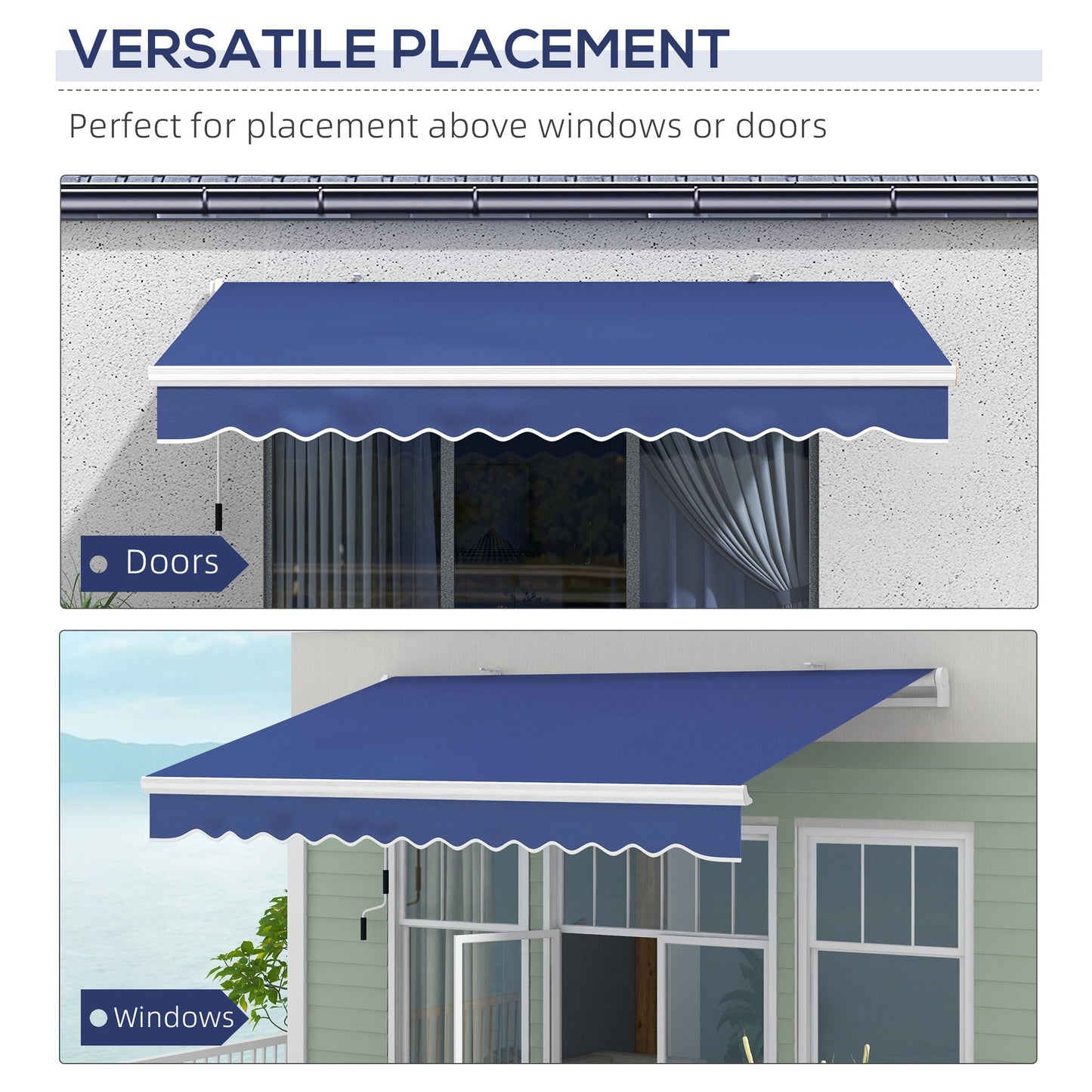 '-Outsunny 13' x 8' Patio Awning, Manual Retractable Sun Shade with UV Protection and Easy Crank Opening, Dark Blue - Outdoor Style Company