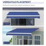 '-Outsunny 13' x 8' Patio Awning, Manual Retractable Sun Shade with UV Protection and Easy Crank Opening, Dark Blue - Outdoor Style Company