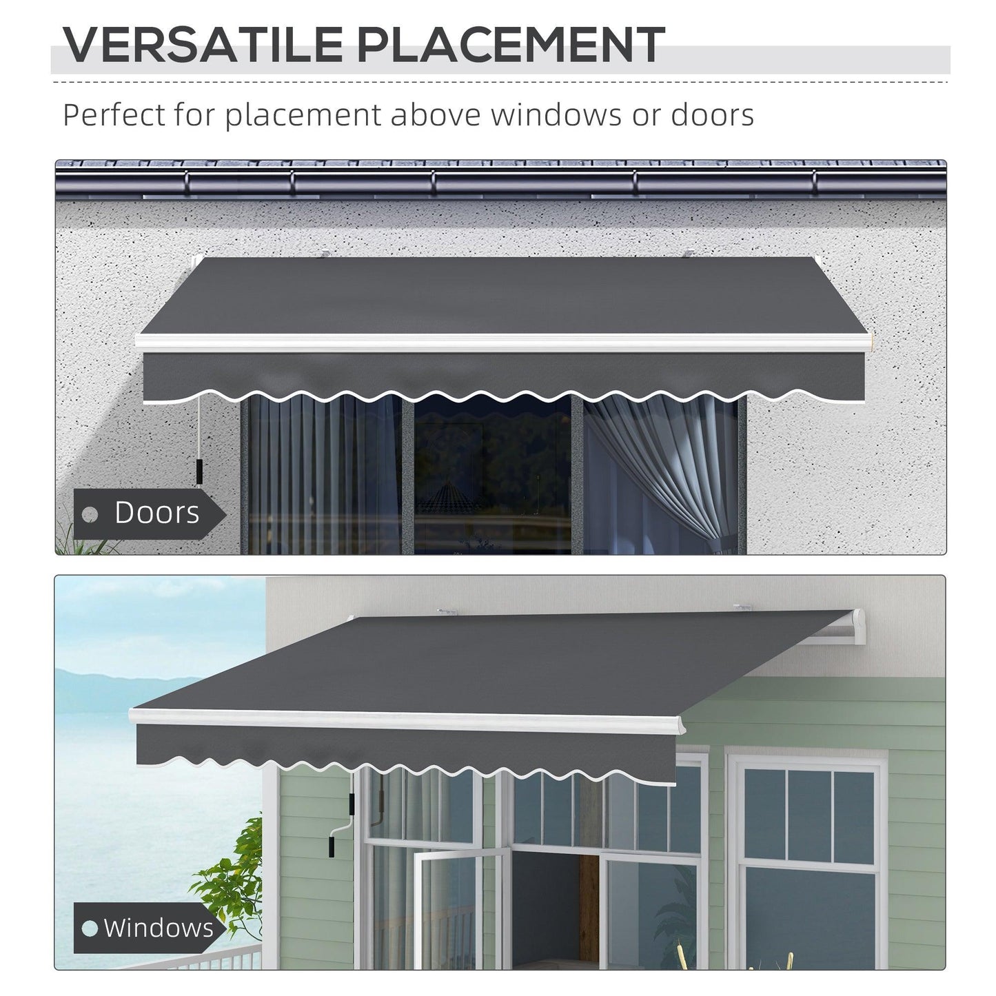 '-Outsunny 13' x 8' Patio Awning, Manual Retractable Sun Shade with UV Protection and Easy Crank Opening, Dark Gray - Outdoor Style Company