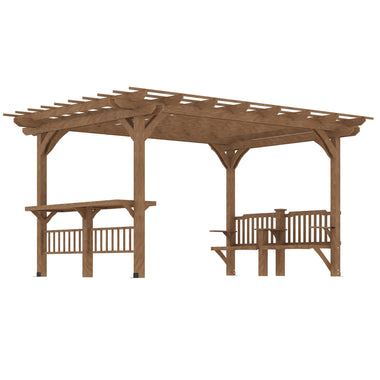 -Outsunny 14' x 10' Outdoor Pergola, Wooden Pergola Grill Canopy with Bar Counters and Seating Benches, forÂ Garden,Â Patio,Â Backyard, Deck - Outdoor Style Company