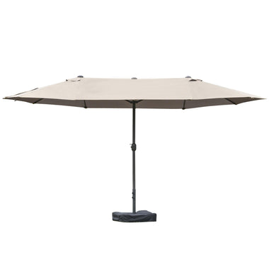 '-Outsunny 15' Patio Umbrella with base, Rectangular Double Sided, UV Sun Protection & Easy Crank for Deck Pool, Coffee - Outdoor Style Company