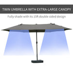 '-Outsunny 15' Patio Umbrella with Base, Rectangular Outdoor Double Sided Market Umbrella, Sun Protection & Easy Crank for Deck Pool, Dark Gray - Outdoor Style Company