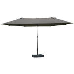 '-Outsunny 15' Patio Umbrella with Base, Rectangular Outdoor Double Sided Market Umbrella, Sun Protection & Easy Crank for Deck Pool, Dark Gray - Outdoor Style Company