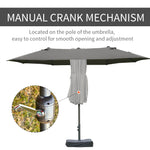 '-Outsunny 15' Patio Umbrella with Base, Rectangular Outdoor Double Sided Market Umbrella, Sun Protection & Easy Crank for Deck Pool, Dark Gray - Outdoor Style Company