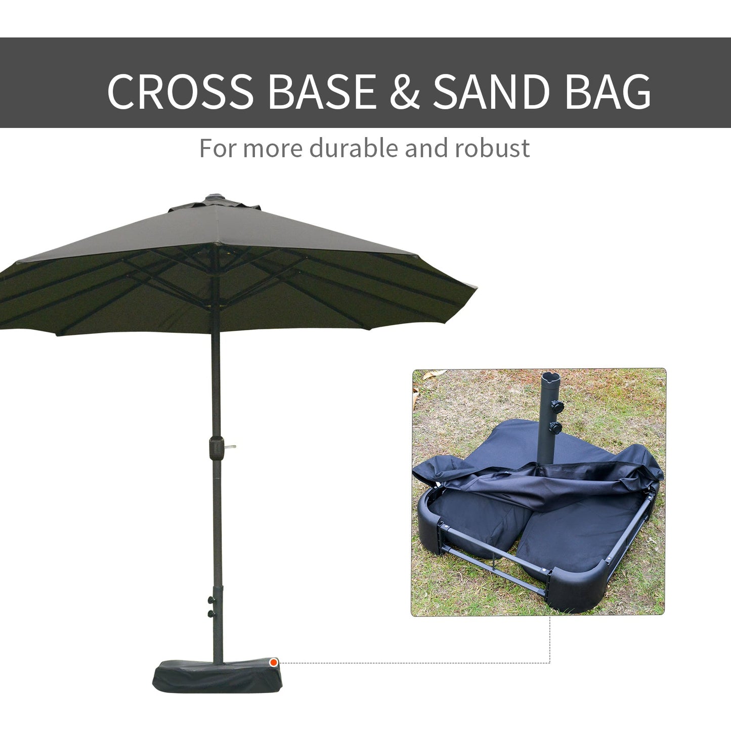 '-Outsunny 15' Patio Umbrella with Base, Rectangular Outdoor Double Sided Market Umbrella, Sun Protection & Easy Crank for Deck Pool, Dark Gray - Outdoor Style Company