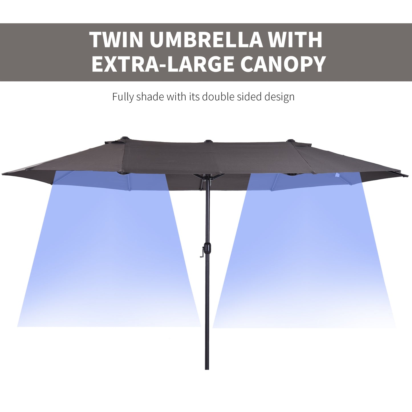 '-Outsunny 15ft Patio Umbrella, Double-Sided Outdoor Market Extra Large Umbrella with Crank Handle for Deck, Lawn, Backyard and Pool, Gray - Outdoor Style Company