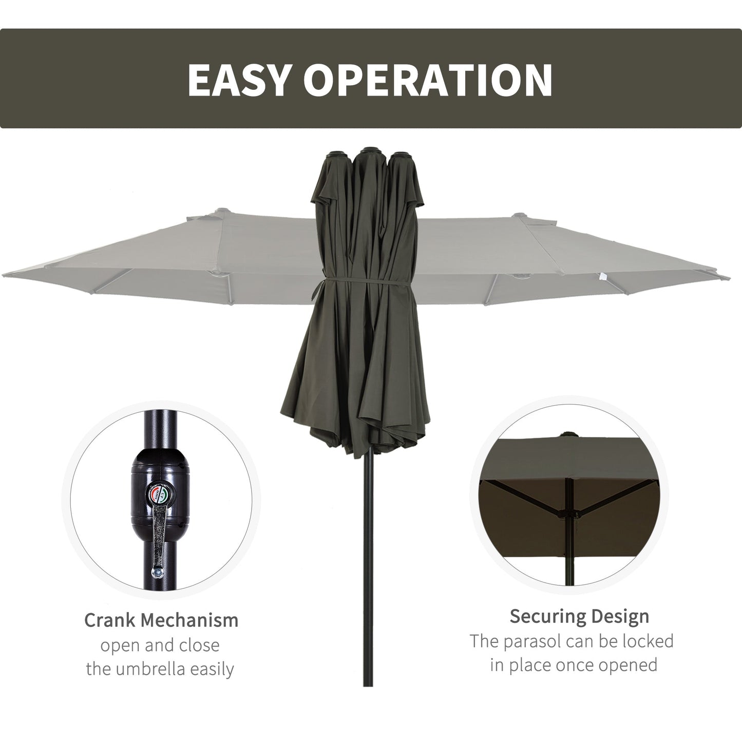 '-Outsunny 15ft Patio Umbrella, Double-Sided Outdoor Market Extra Large Umbrella with Crank Handle for Deck, Lawn, Backyard and Pool, Gray - Outdoor Style Company