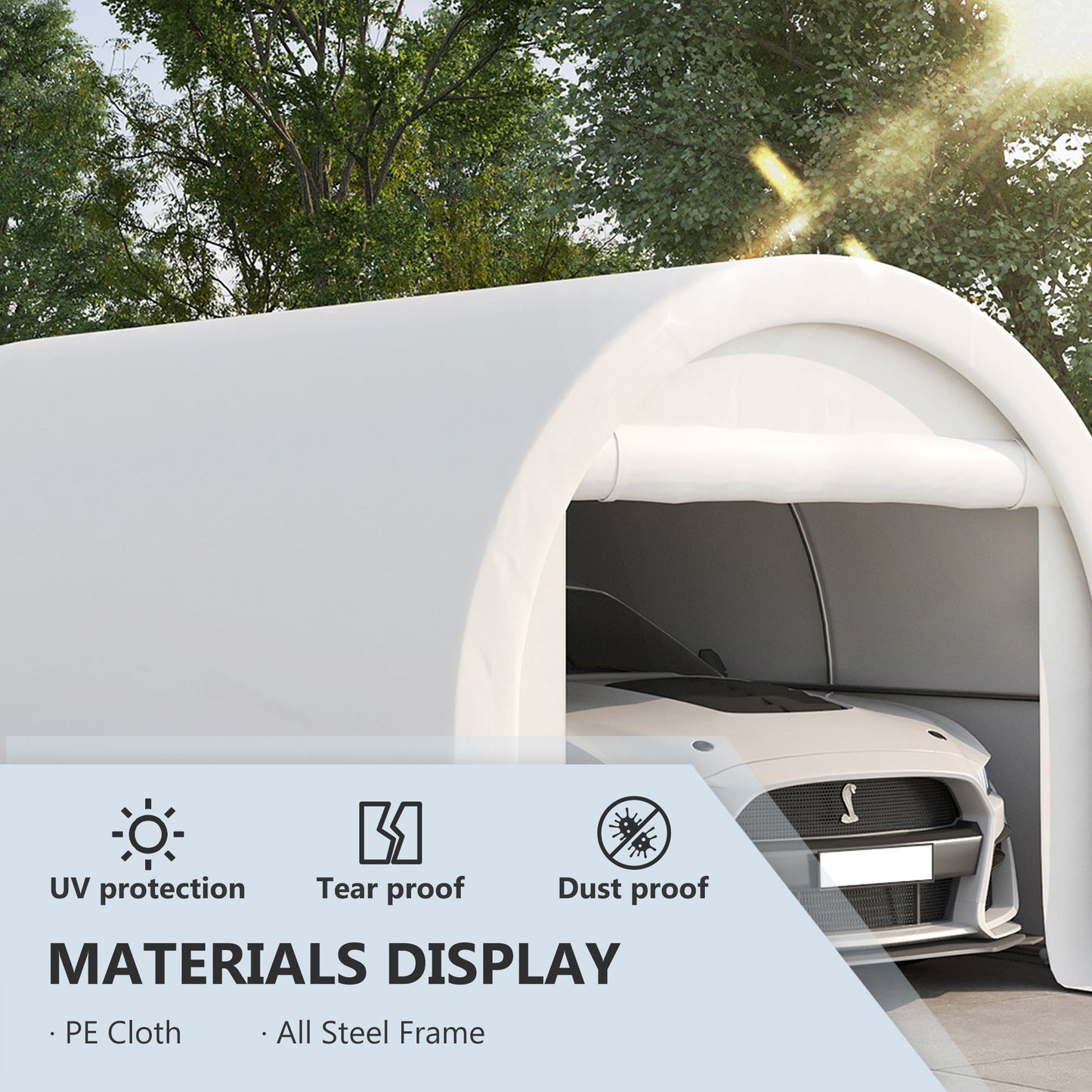 -Outsunny 16' x 10' Carport, Heavy Duty Portable Garage / Storage Tent with Large Zippered Door, Anti-UV PE Canopy Cover for Car, Truck, Boat, - Outdoor Style Company