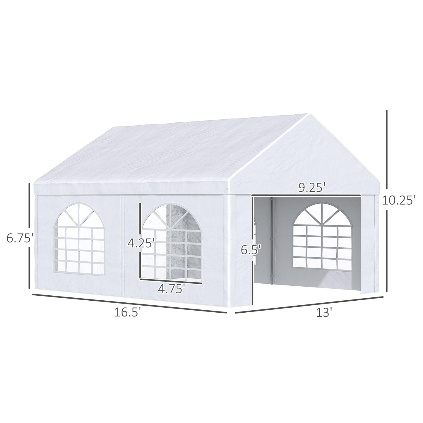 '-Outsunny 16' x 13' Party Tent Carport with Sidewalls, Four Windows and Double Doors, White Tents for Parties, Wedding and Events - Outdoor Style Company