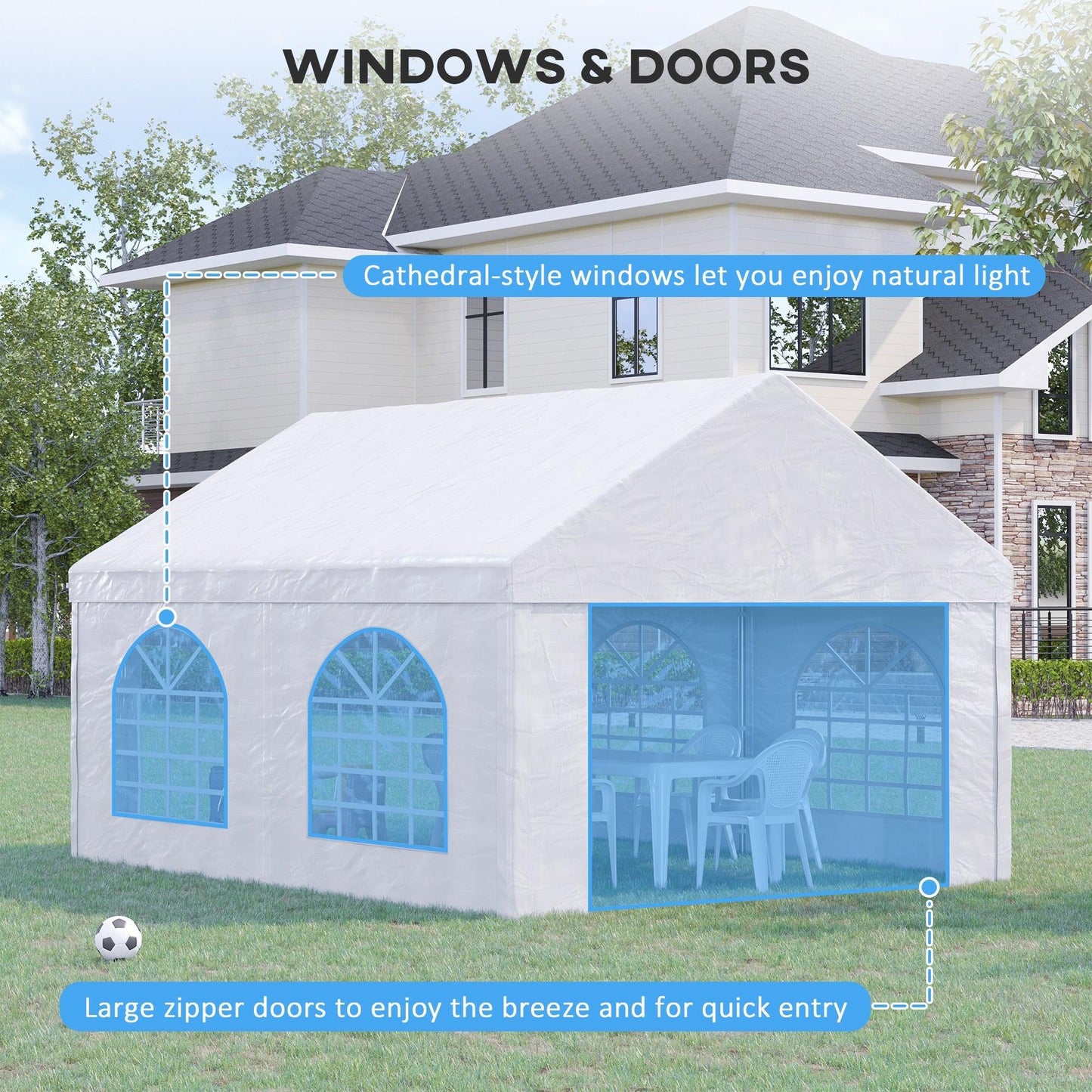 '-Outsunny 16' x 13' Party Tent Carport with Sidewalls, Four Windows and Double Doors, White Tents for Parties, Wedding and Events - Outdoor Style Company