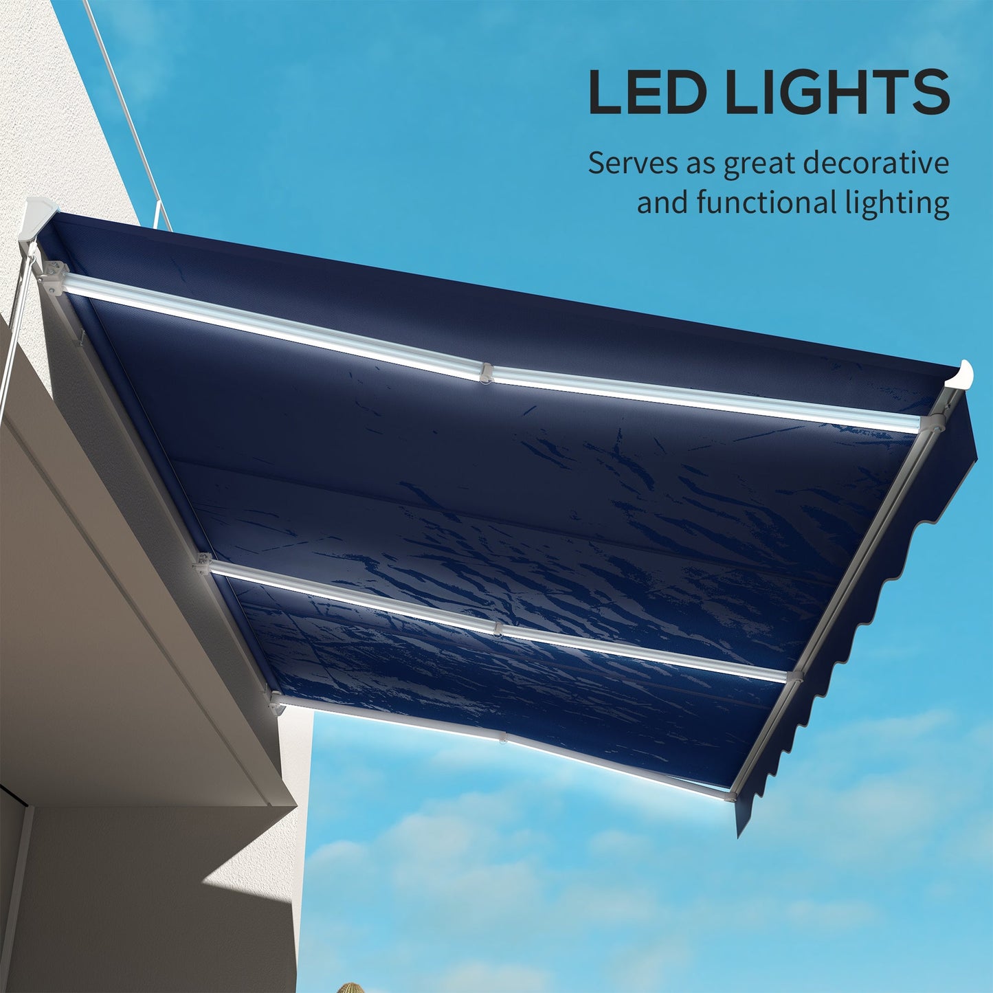 '-Outsunny 16.5' x 10' Electric Awning, Retractable Awning with LED Lights and Remote Controller for Door and Window, Blue - Outdoor Style Company